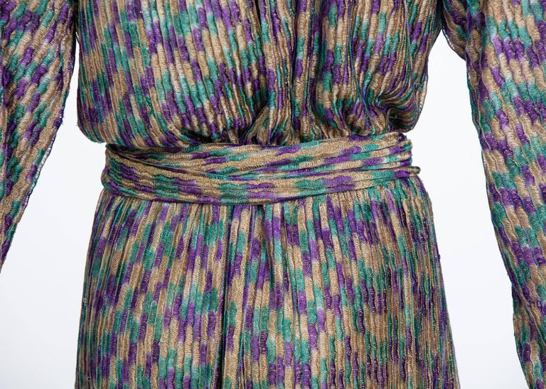 Missoni Multicolored Jewel Tone Metallic Knit Belted Dress, 1970s