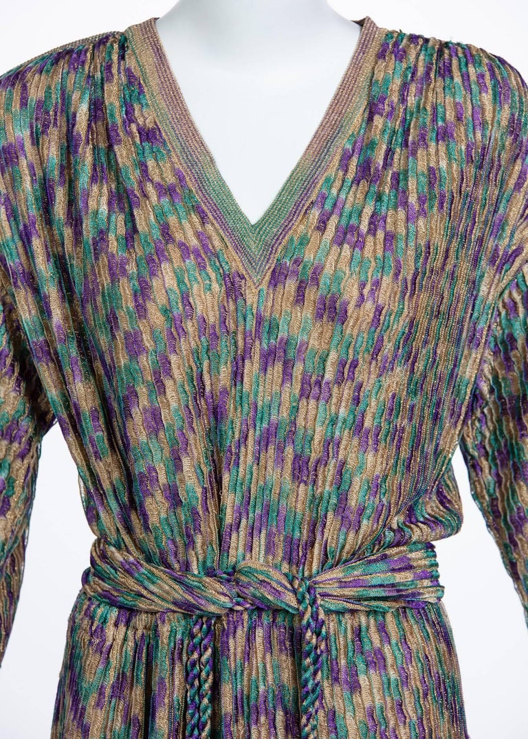Missoni Multicolored Jewel Tone Metallic Knit Belted Dress, 1970s