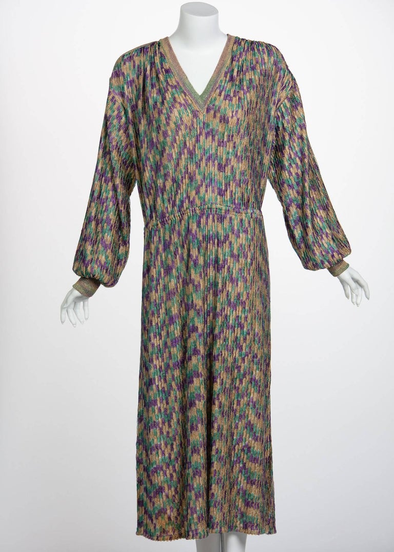 Missoni Multicolored Jewel Tone Metallic Knit Belted Dress, 1970s
