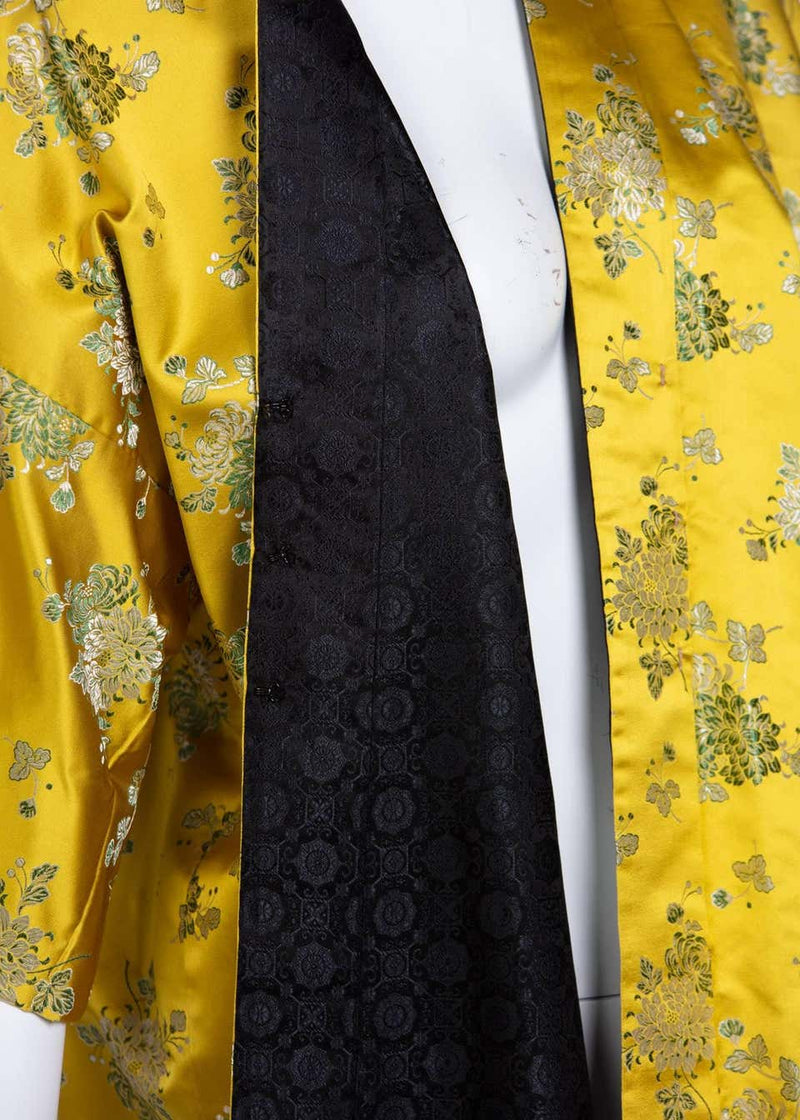 1960s Golden Yellow Silk Silver Floral Brocade Chinese Jacket