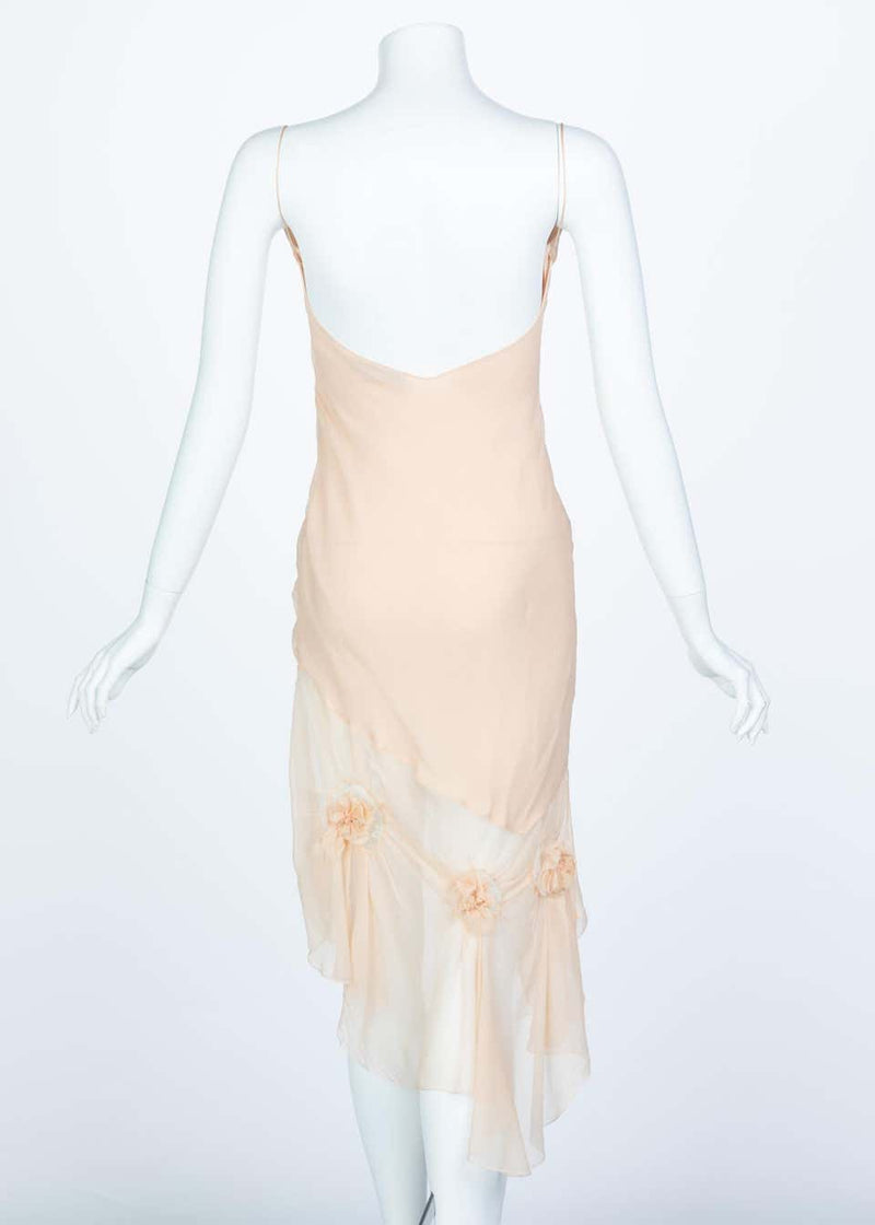 90s dior dress Vintage 90s Dior Maxi Dress: Rosette Pinstripe Satin, Lace Fringe
