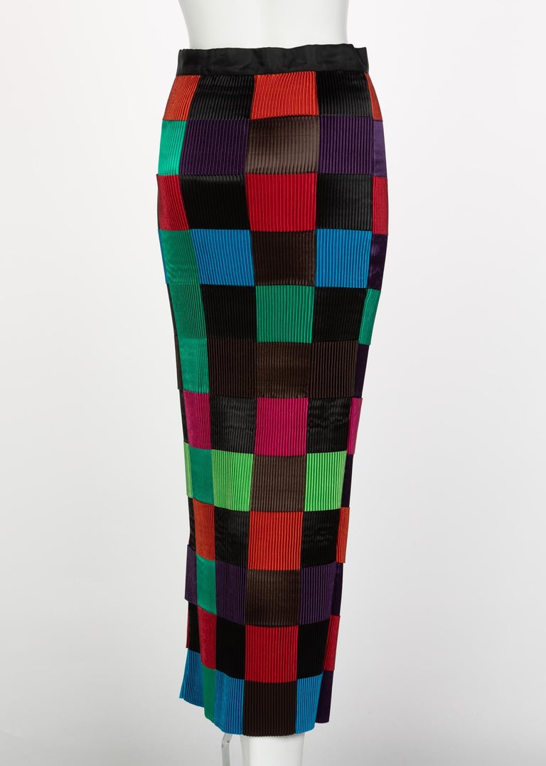 Issey Miyake Colorblock Woven Ribbon Skirt, 1990s