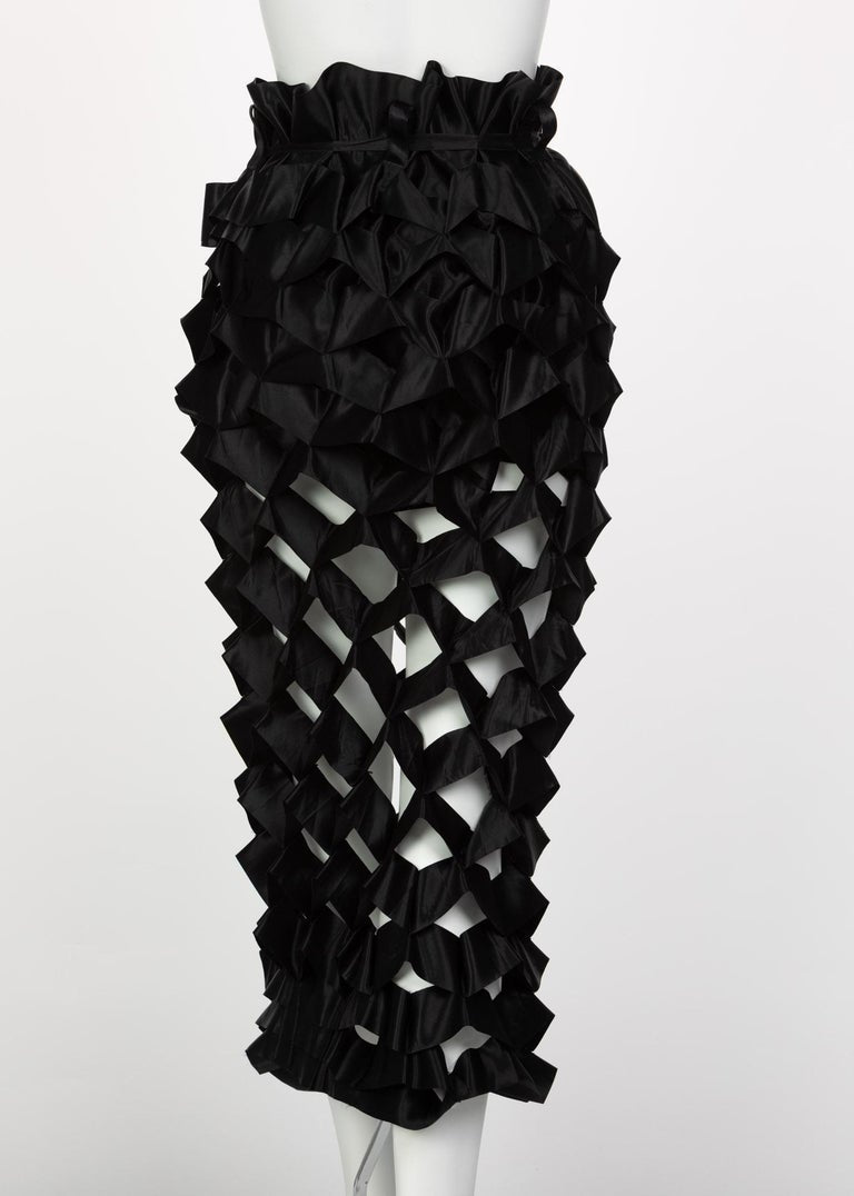 Issey Miyake Black Satin Ribbon Cage Maxi Skirt, 1991