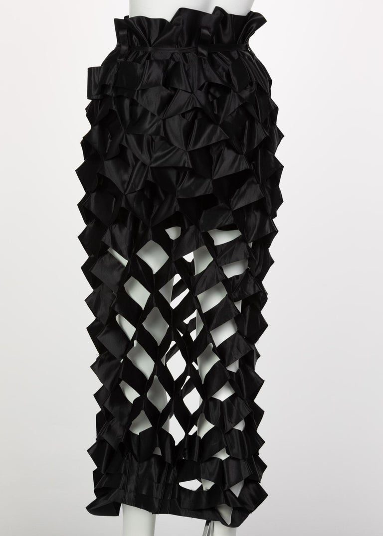 Issey Miyake Black Satin Ribbon Cage Maxi Skirt, 1991