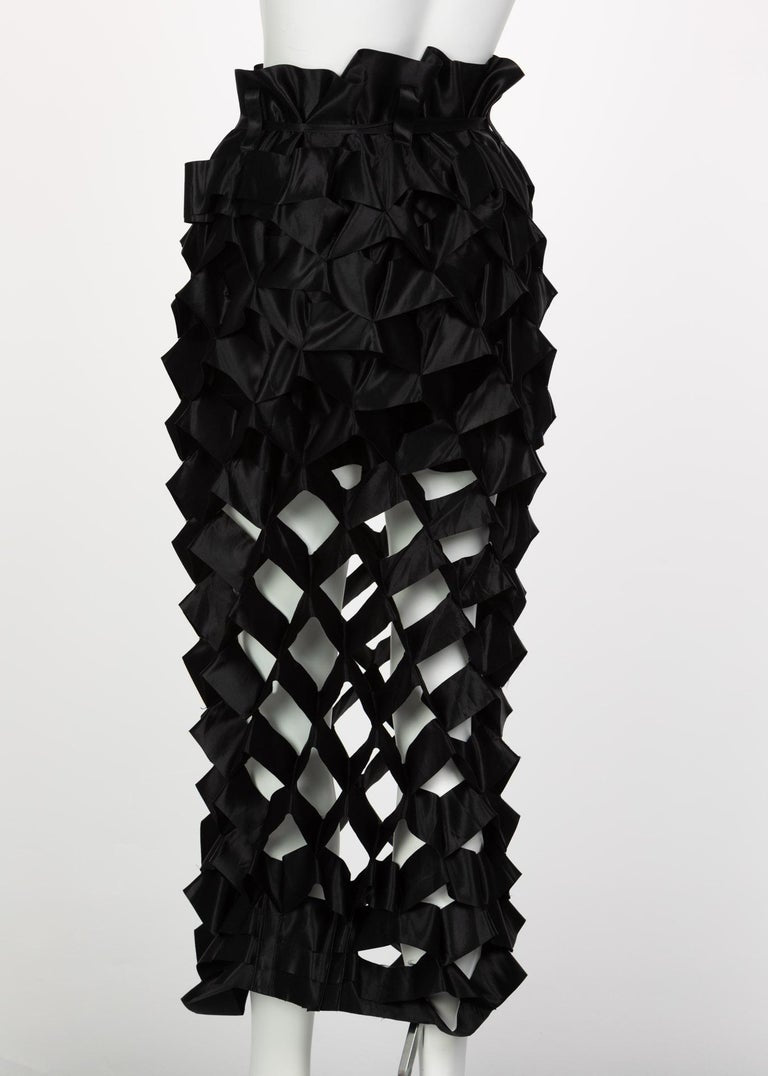 Issey Miyake Black Satin Ribbon Cage Maxi Skirt, 1991