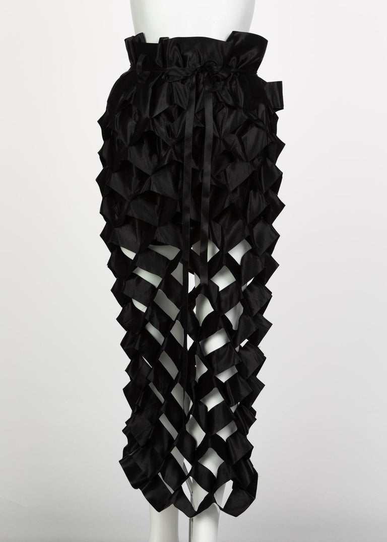 Issey Miyake Black Satin Ribbon Cage Maxi Skirt, 1991