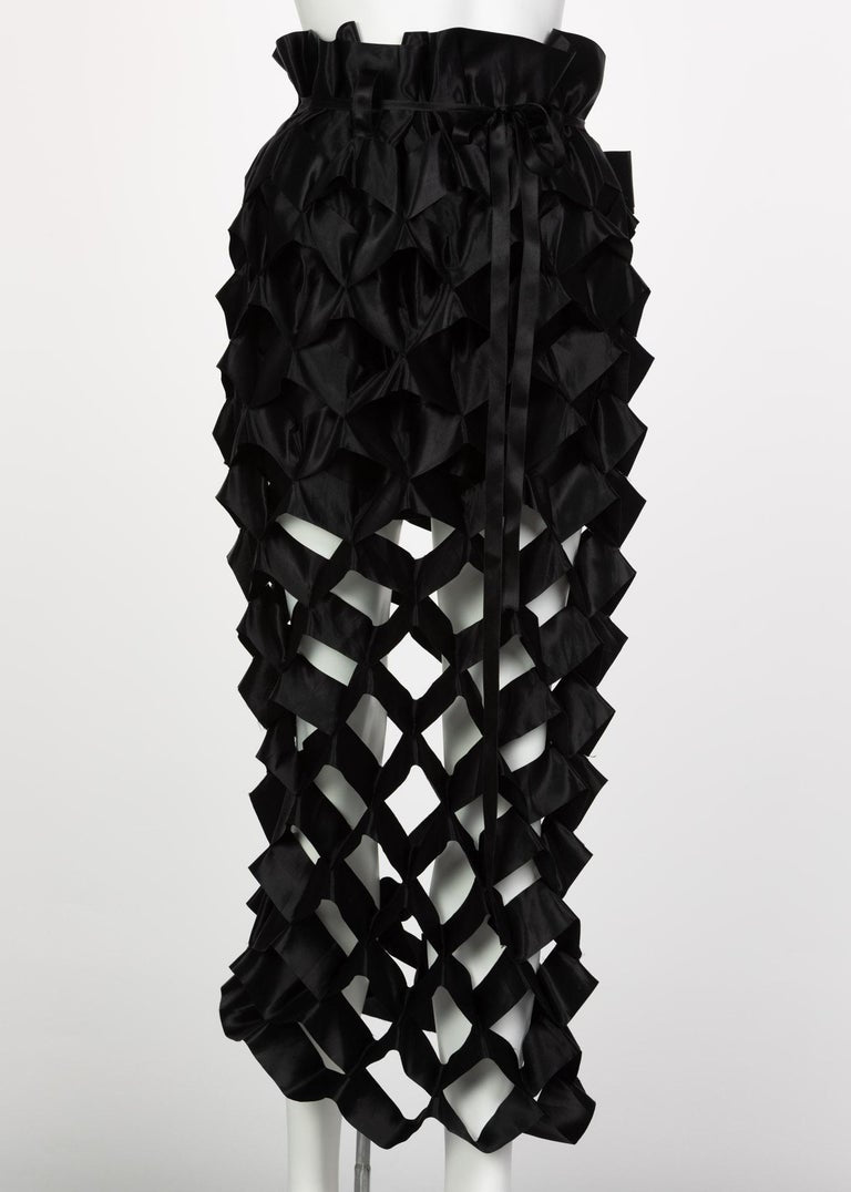 Issey Miyake Black Satin Ribbon Cage Maxi Skirt, 1991