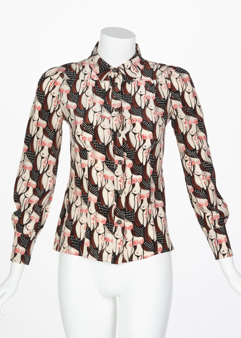 Prada "Naked Lady" Print Silk Blouse Sex and The City, 2001