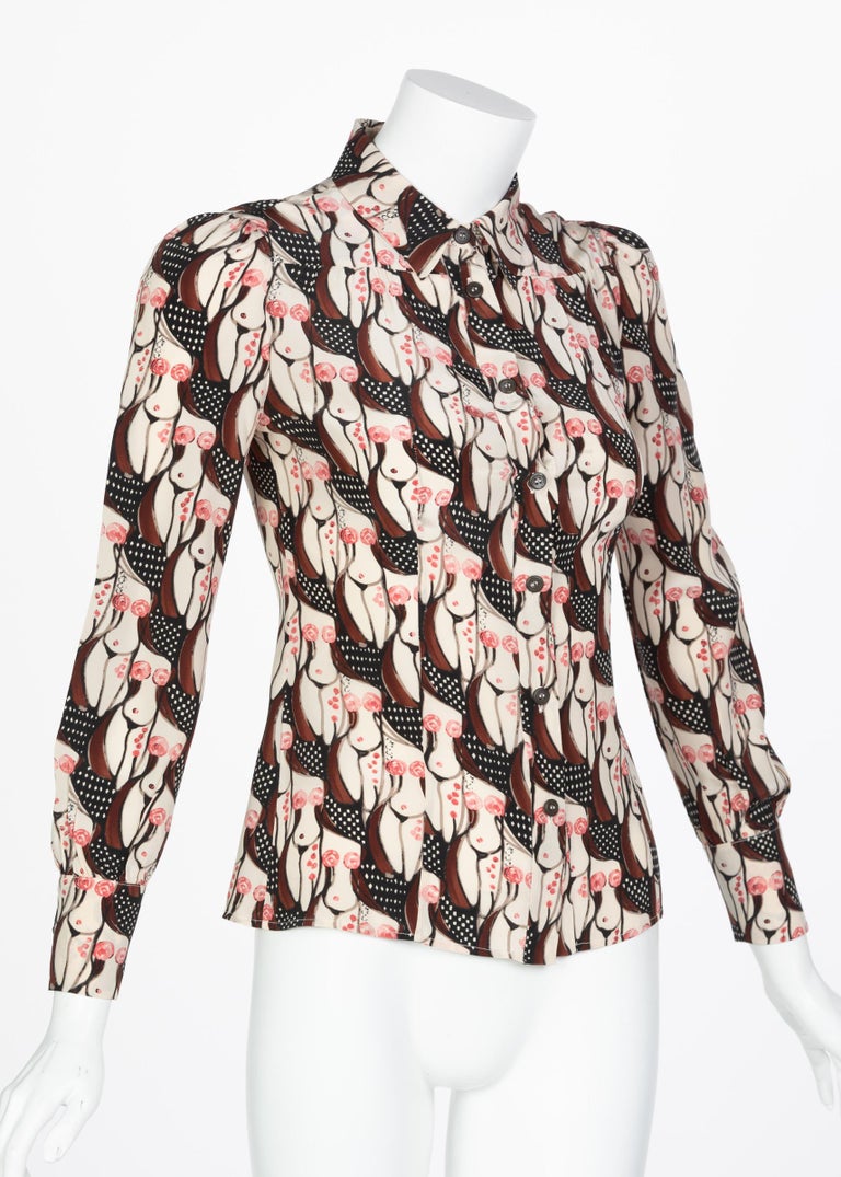 Prada "Naked Lady" Print Silk Blouse Sex and The City, 2001