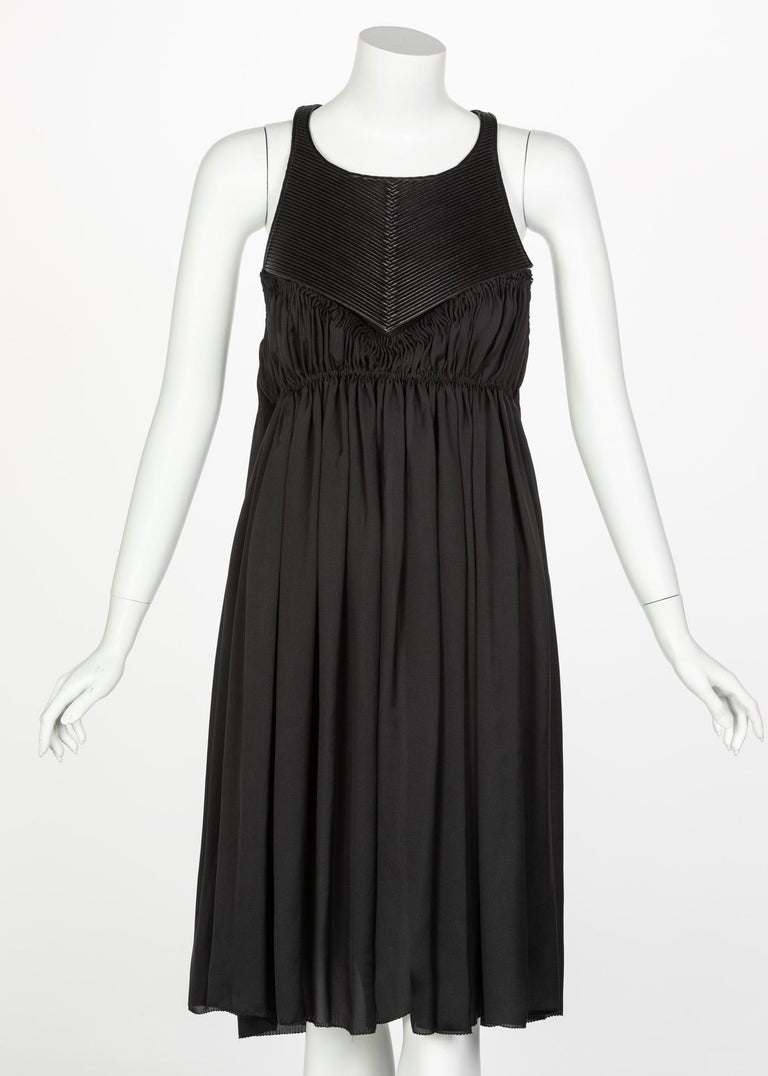 Bottega Veneta Black Leather Yoke Silk Dress, Runway 2008