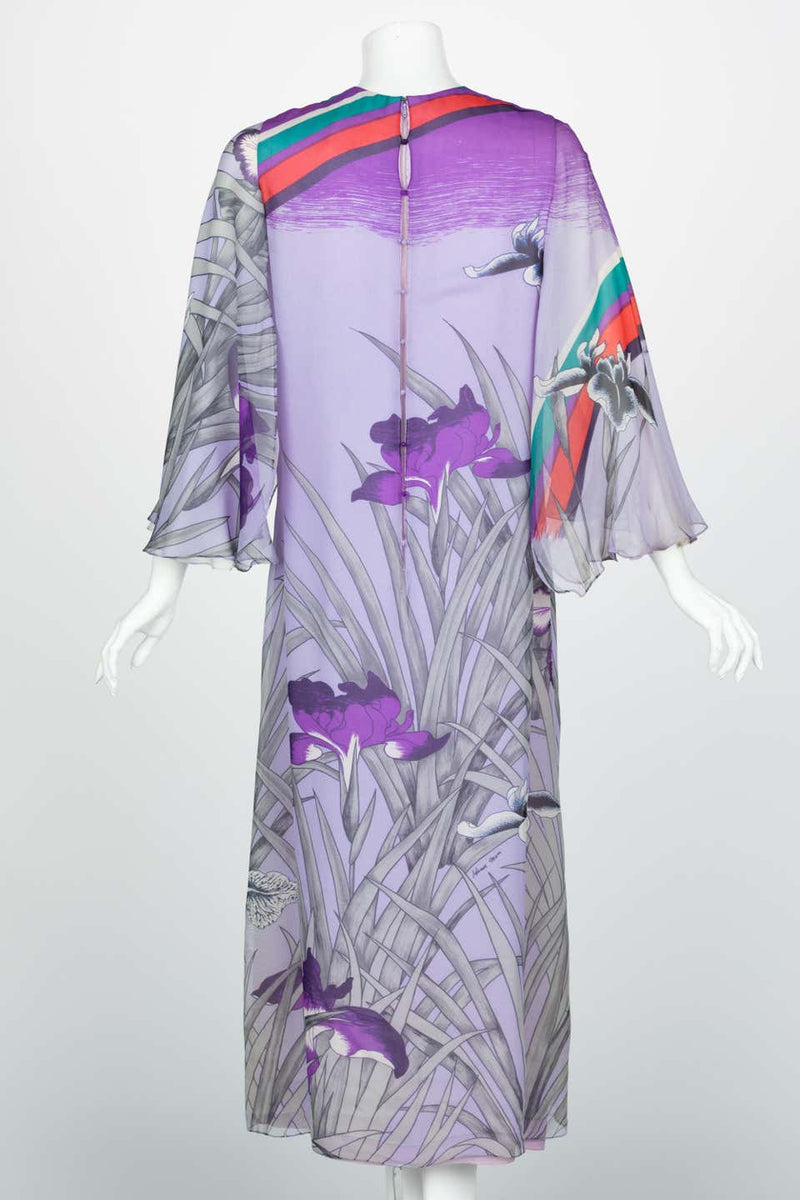 Hanae Mori Lavender Angel Sleeve Dress, 1970s