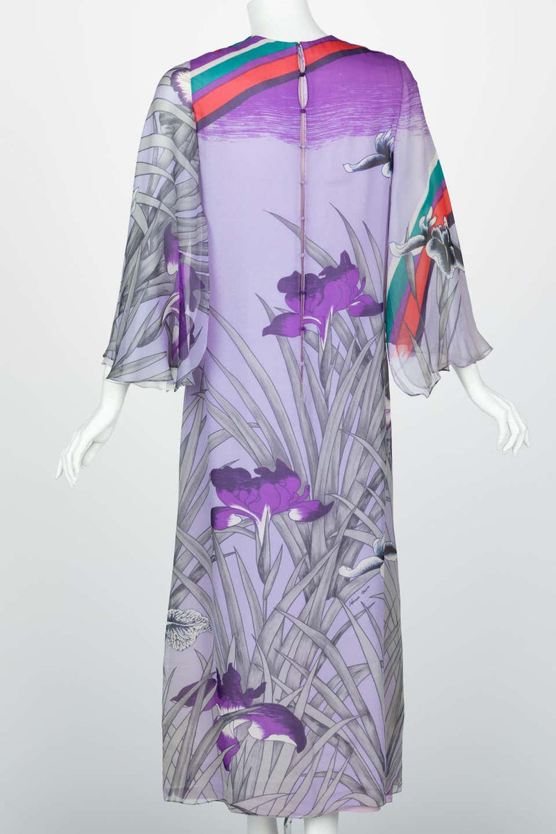 Hanae Mori Lavender Angel Sleeve Dress, 1970s