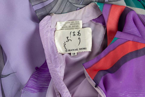 Hanae Mori Lavender Angel Sleeve Dress, 1970s