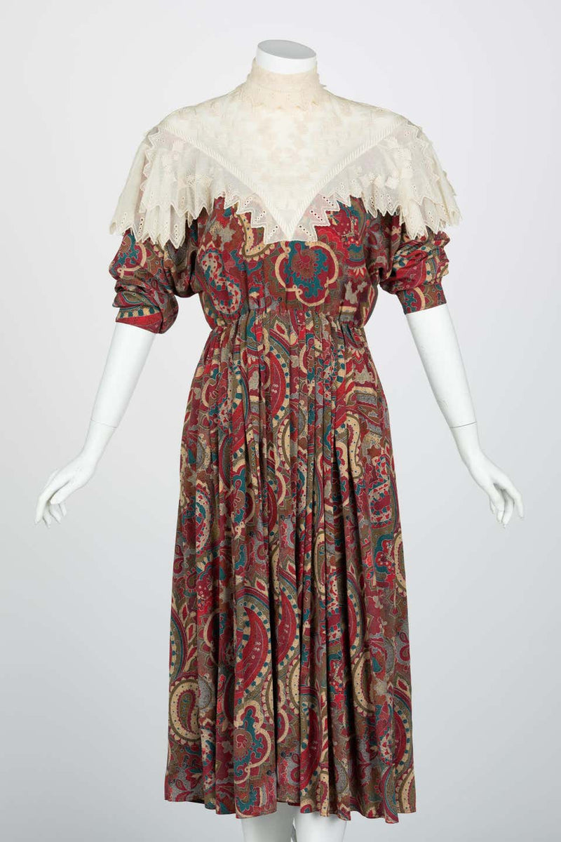 Chloé Boteh Dress High Neck Lace Inset, 1981
