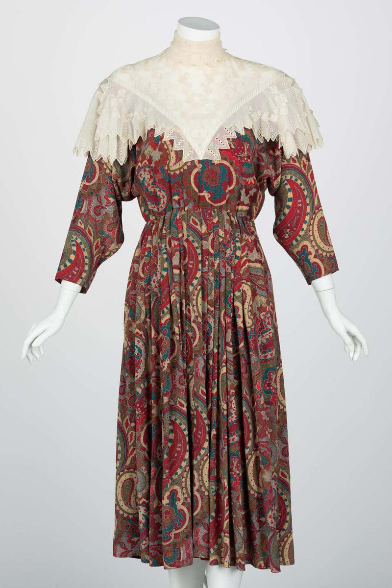 Chloé Boteh Dress High Neck Lace Inset, 1981