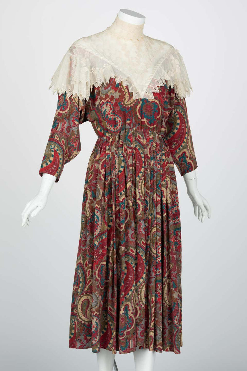 Chloé Boteh Dress High Neck Lace Inset, 1981
