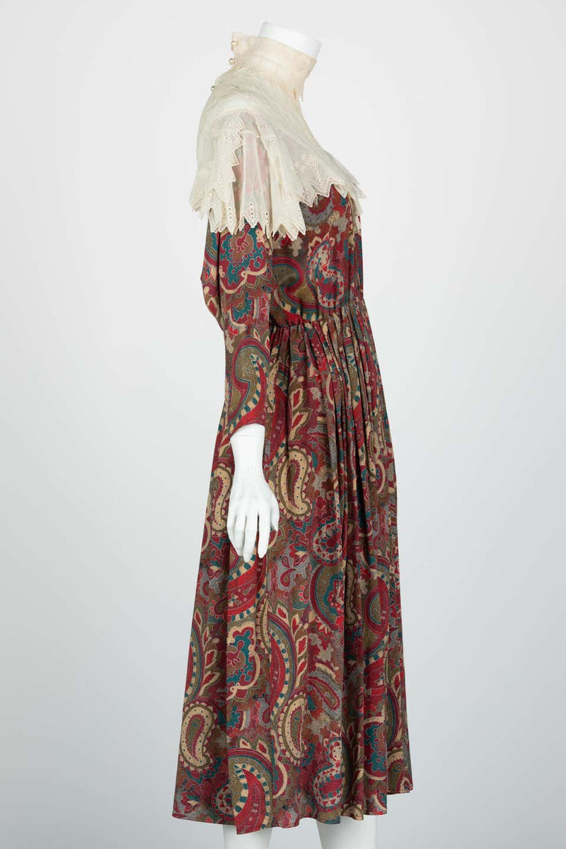 Chloé Boteh Dress High Neck Lace Inset, 1981