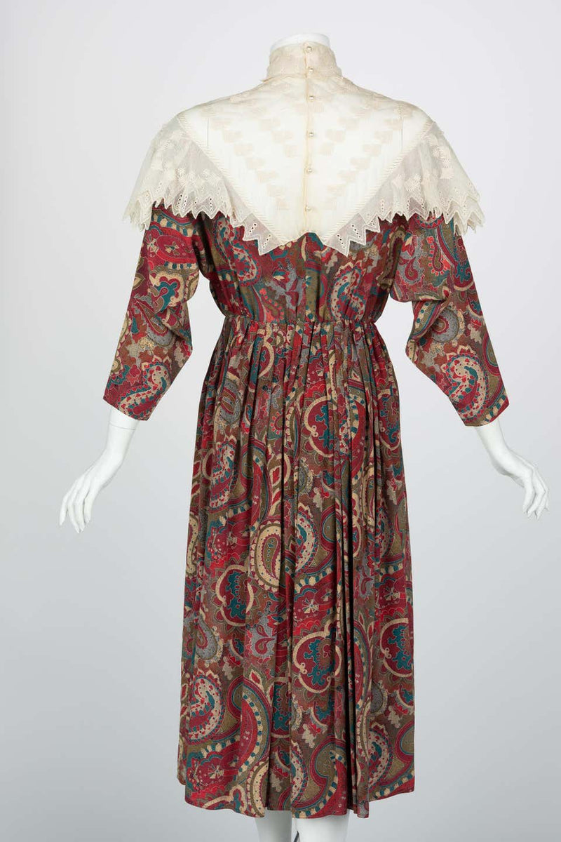 Chloé Boteh Dress High Neck Lace Inset, 1981