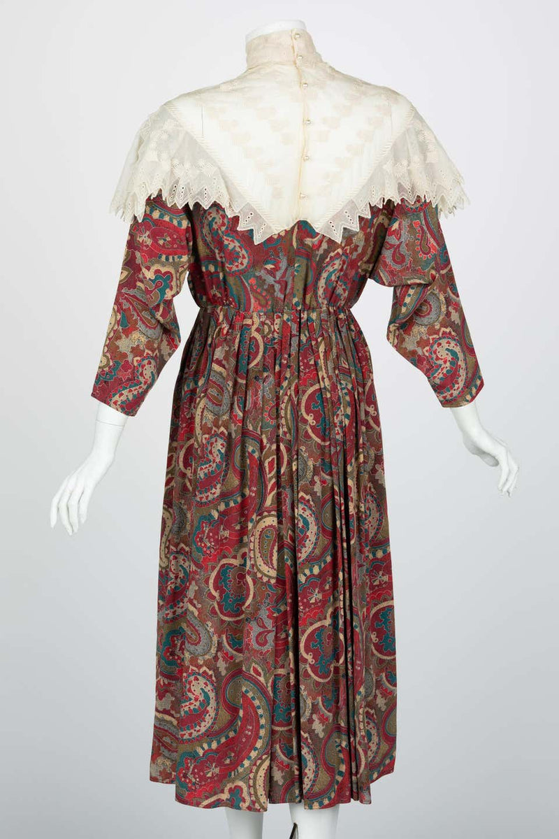 Chloé Boteh Dress High Neck Lace Inset, 1981