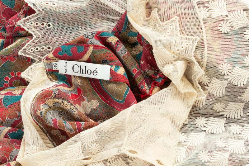 Chloé Boteh Dress High Neck Lace Inset, 1981