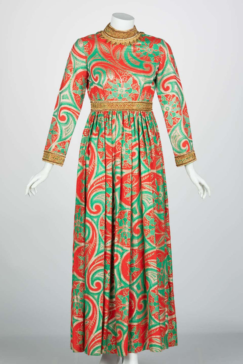 Oscar de La Renta Gold Trim Brocade Dress, 1960s