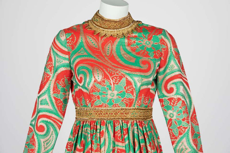 Oscar de La Renta Gold Trim Brocade Dress, 1960s