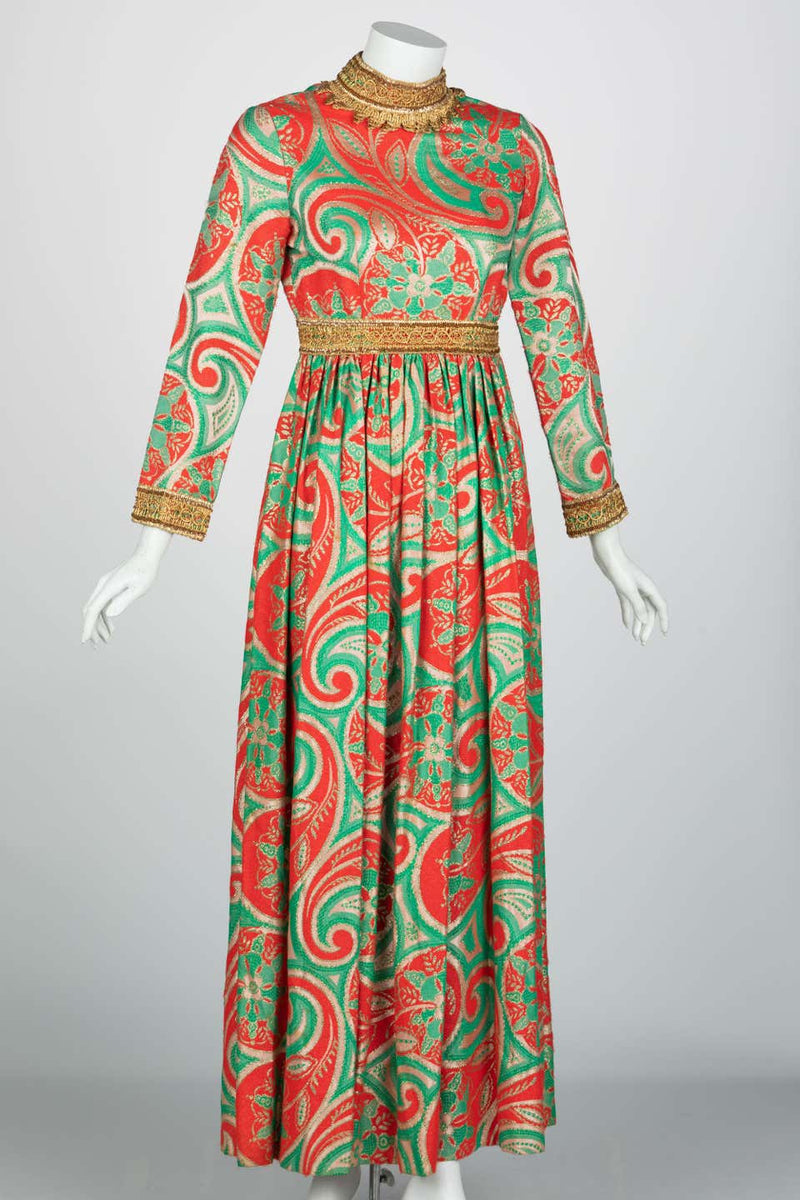 Oscar de La Renta Gold Trim Brocade Dress, 1960s