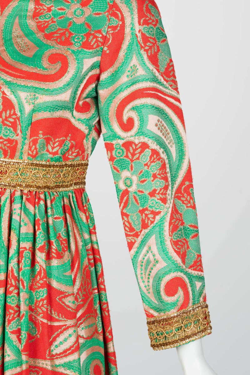 Oscar de La Renta Gold Trim Brocade Dress, 1960s