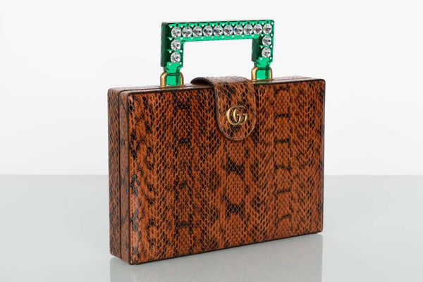 Gucci Broadway Snakeskin Green Lucite Crystal Top Handel Bag, 2018
