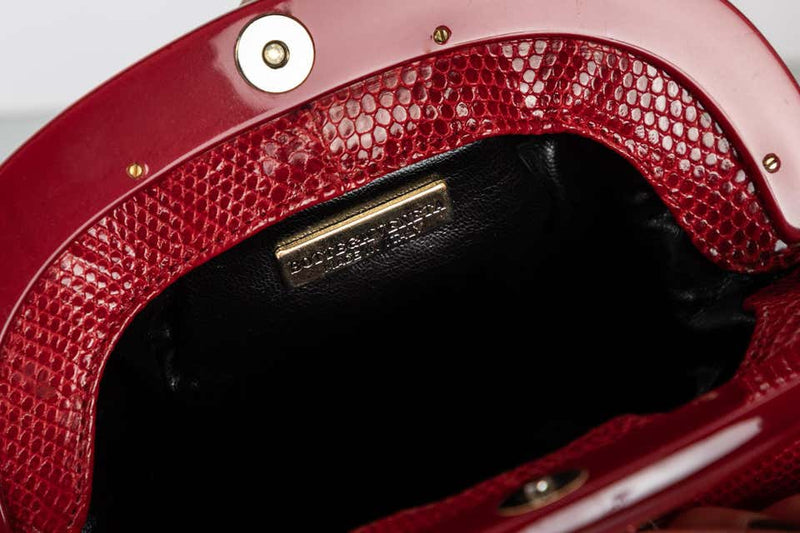 Vintage Bottega Veneta Red Karung Lucite Frame Clutch Bag
