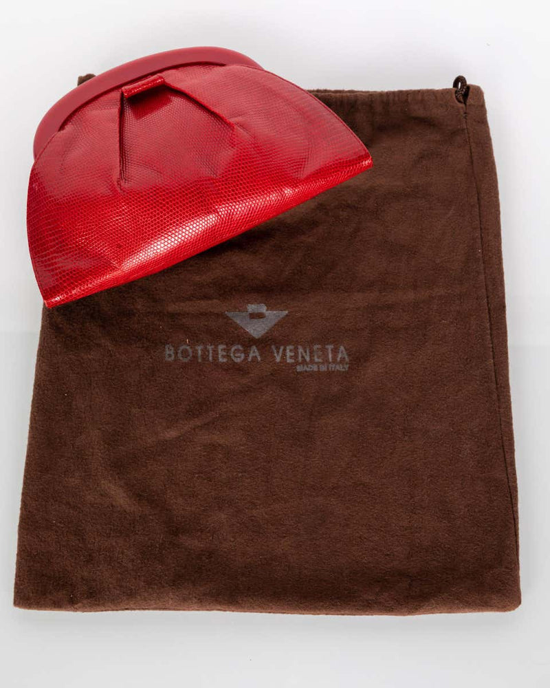 Vintage Bottega Veneta Red Karung Lucite Frame Clutch Bag