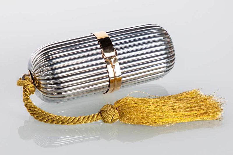 Vintage Gucci Sterling Silver 18K Gold Tassel Minaudiere Clutch