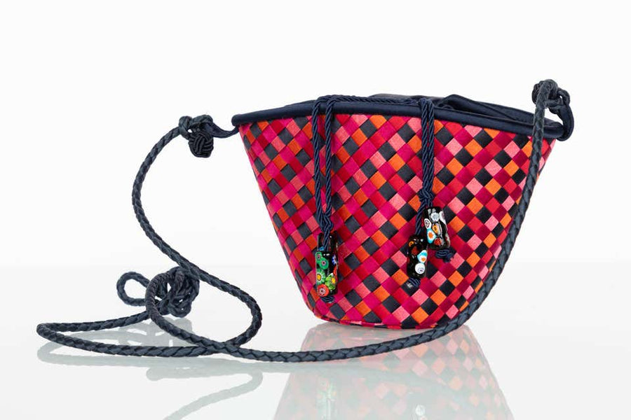 Vintage Bottega Veneta Colorful Silk Woven Bucket Bag