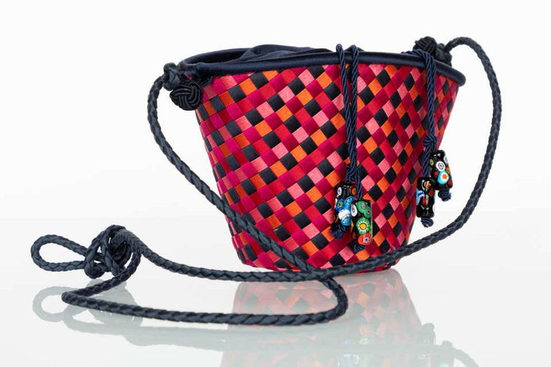 Vintage Bottega Veneta Colorful Silk Woven Bucket Bag