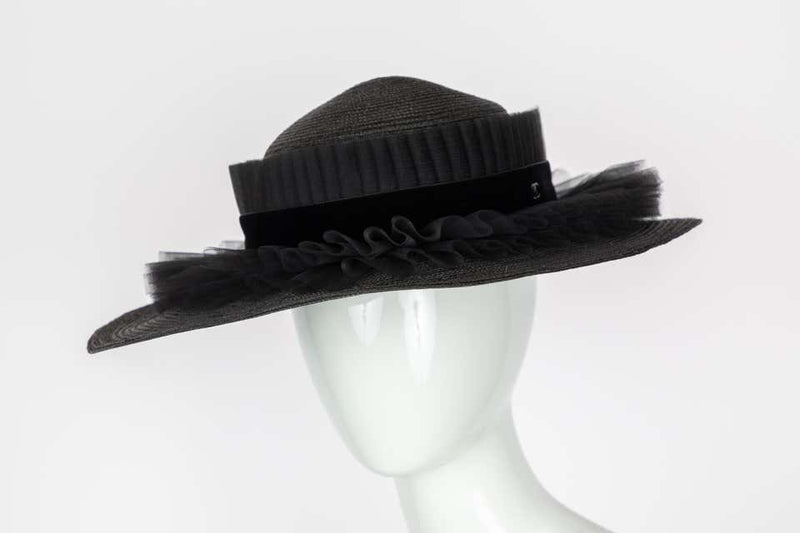 Chanel Black Oval Ruffle Hat Spring 2003
