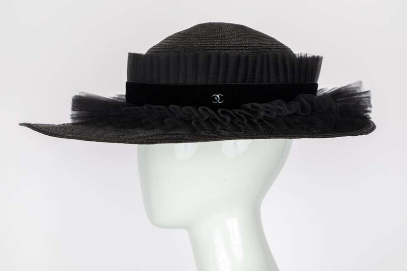 Chanel Black Oval Ruffle Hat Spring 2003