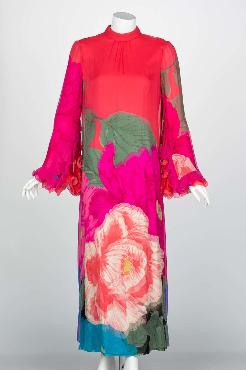 Hanae Mori Couture Bright Floral Silk Museum Held Dress, 1960s