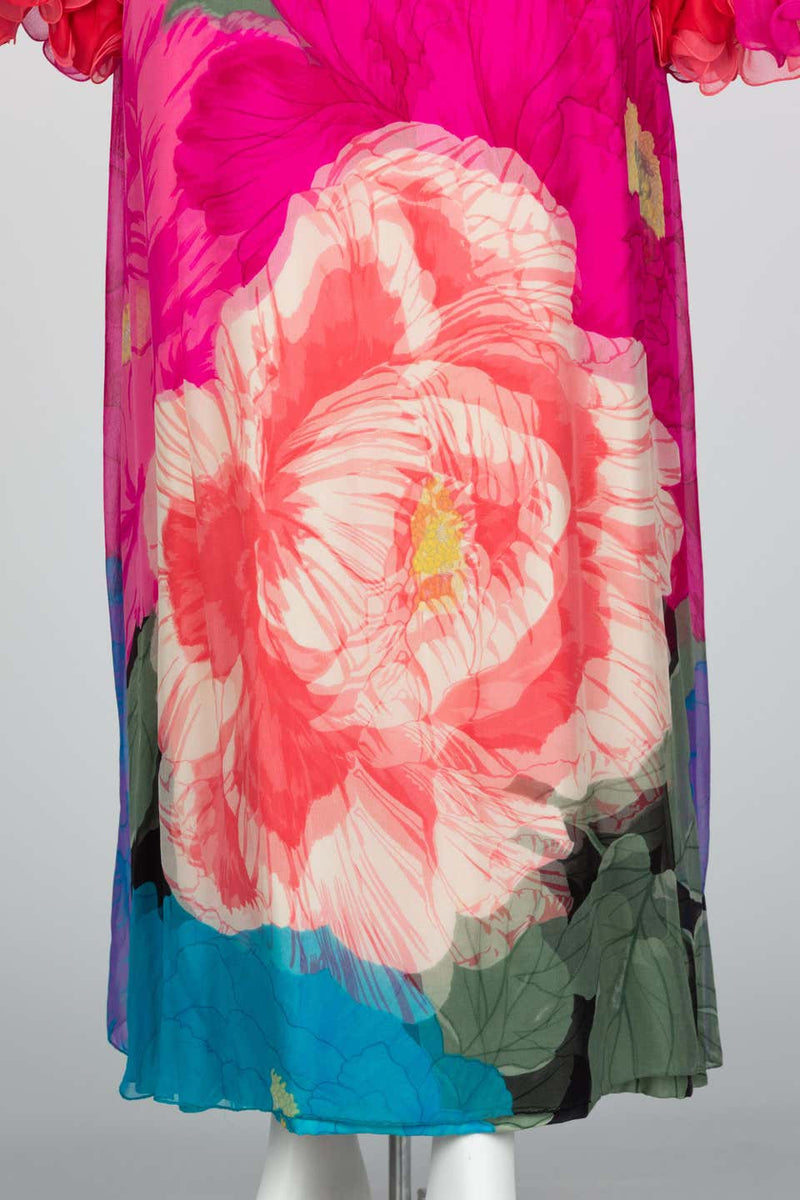 Hanae Mori Couture Bright Floral Silk Museum Held Dress, 1960s