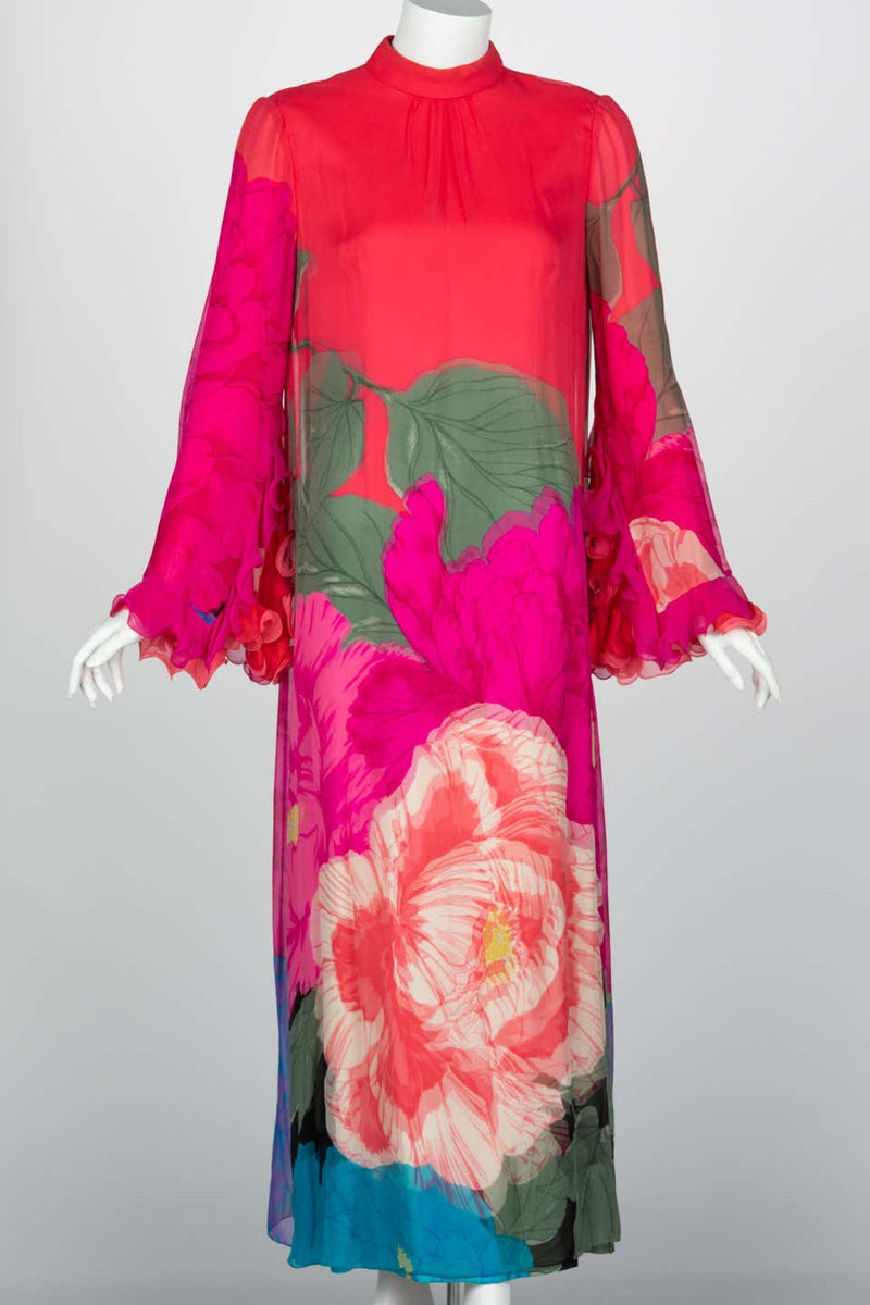 Hanae Mori Couture Bright Floral Silk Museum Held Dress, 1960s
