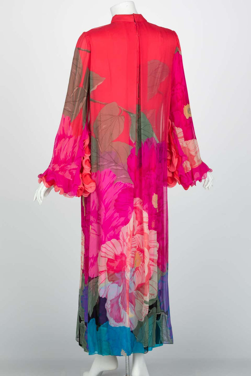 Hanae Mori Couture Bright Floral Silk Museum Held Dress, 1960s