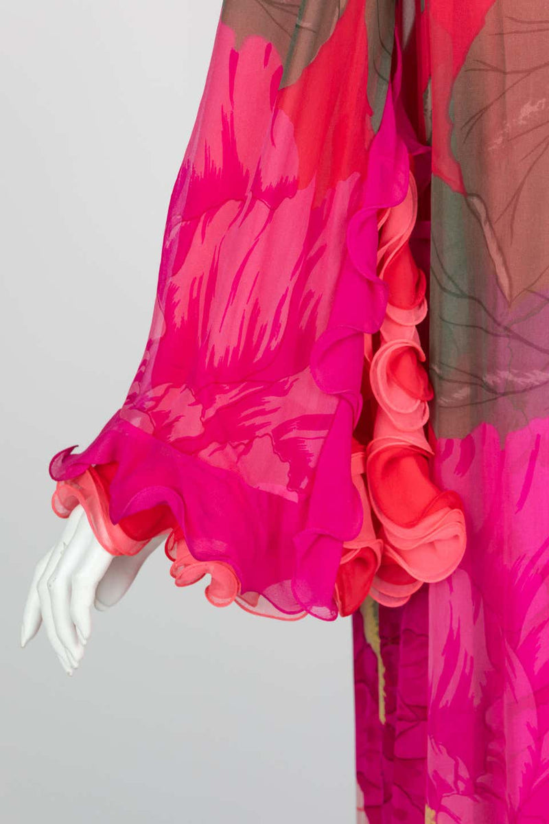 Hanae Mori Couture Bright Floral Silk Museum Held Dress, 1960s