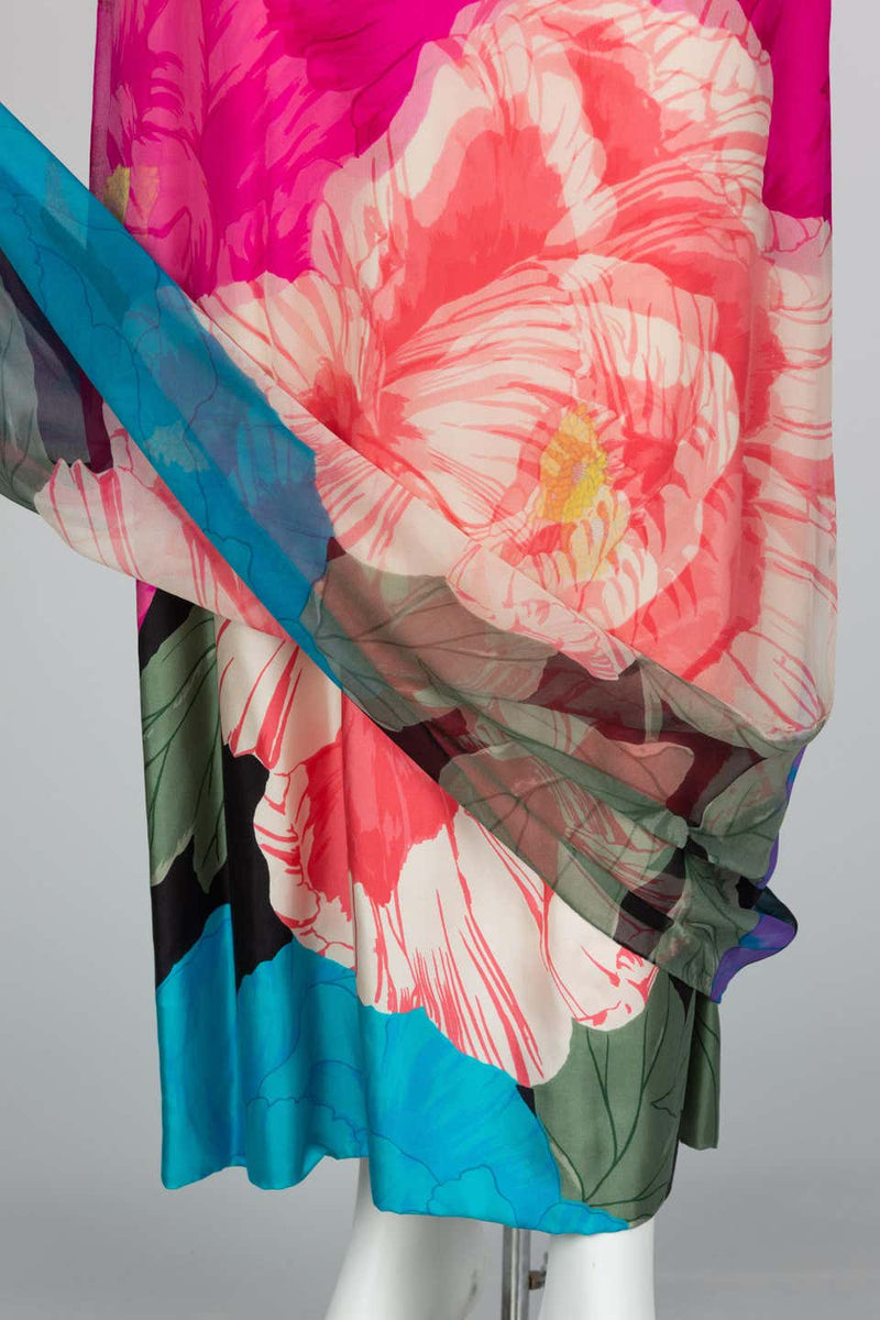 Hanae Mori Couture Bright Floral Silk Museum Held Dress, 1960s