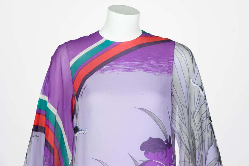 Hanae Mori Lavender Angel Sleeve Dress, 1970s
