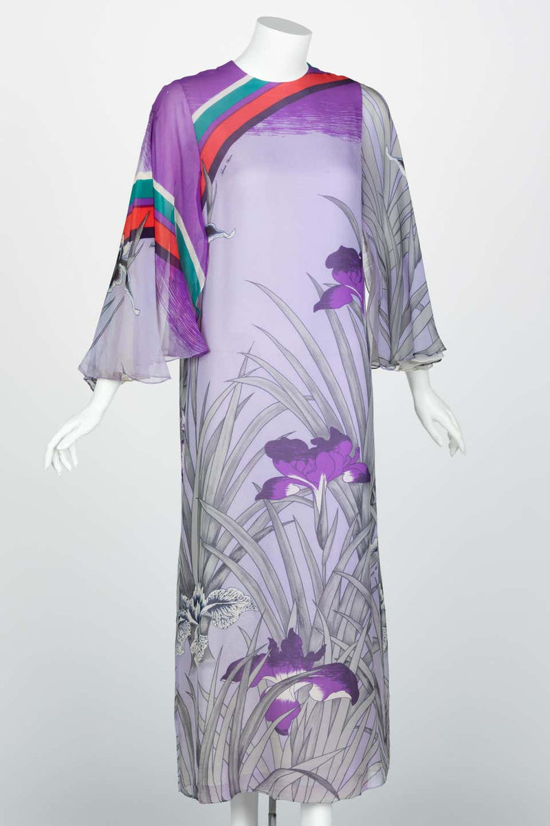 Hanae Mori Lavender Angel Sleeve Dress, 1970s