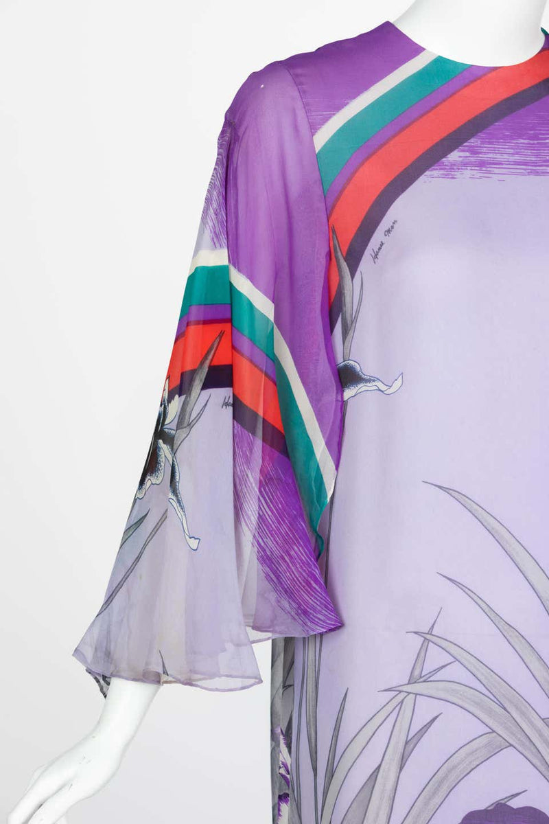 Hanae Mori Lavender Angel Sleeve Dress, 1970s
