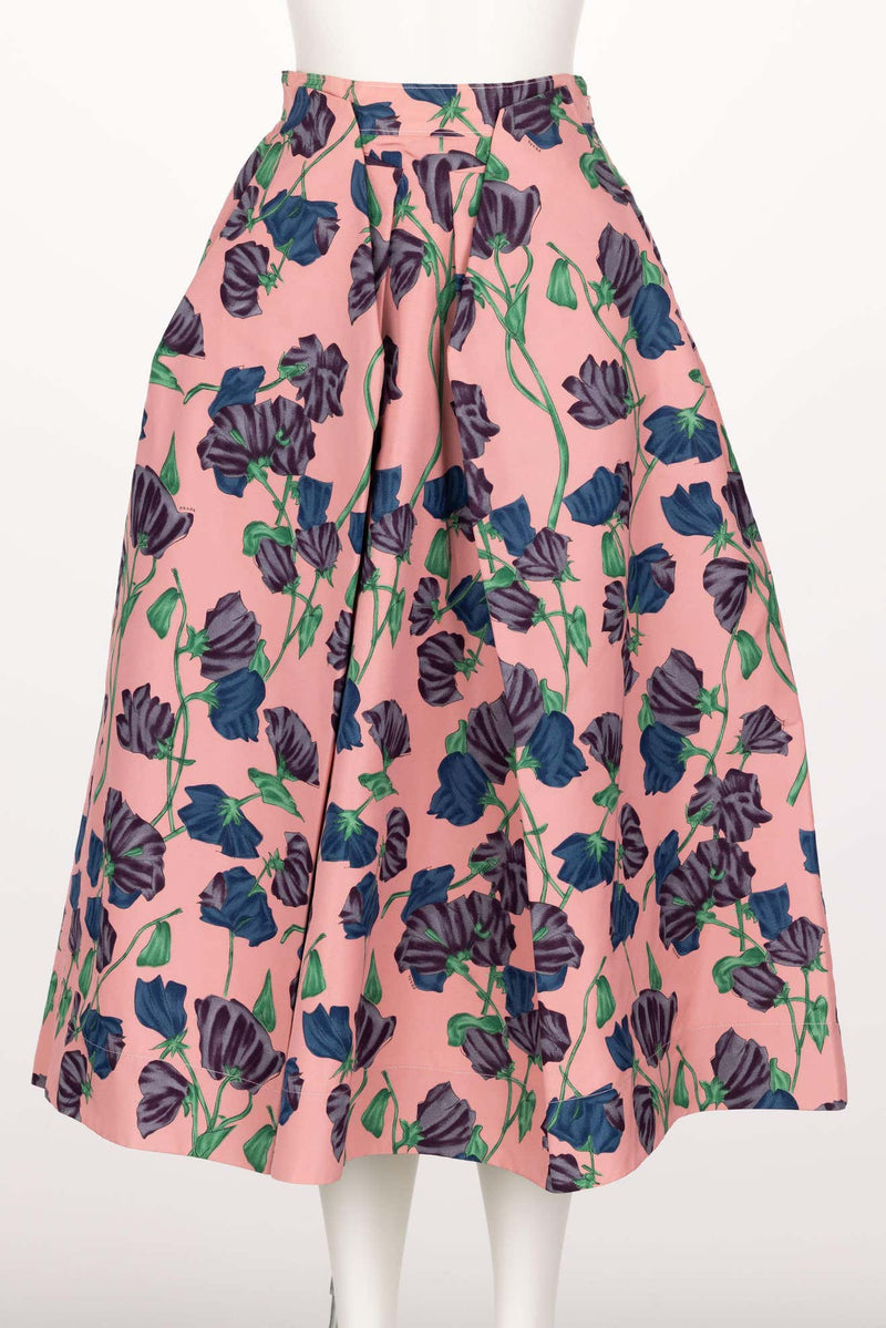 Prada Resort 2008 Pink Floral Silk Full Skirt