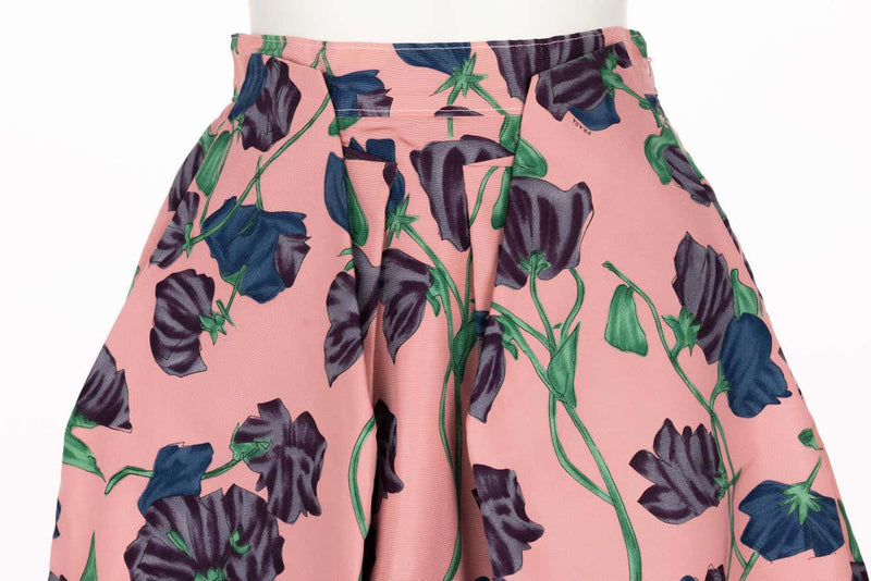 Prada Resort 2008 Pink Floral Silk Full Skirt