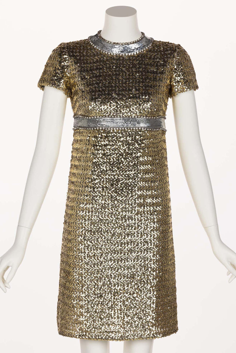 1960s Gold & Silver Sequin Rhinestone Dress Possibly Pierre Cardin
