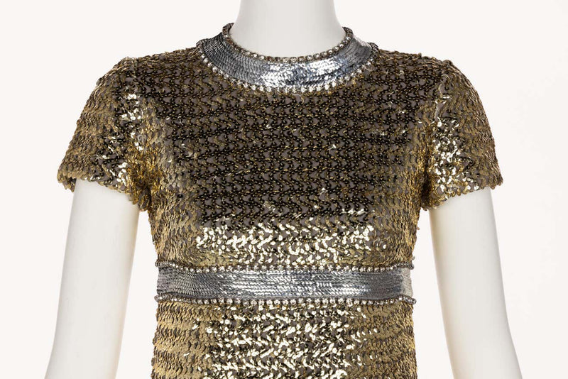 1960s Gold & Silver Sequin Rhinestone Dress Possibly Pierre Cardin