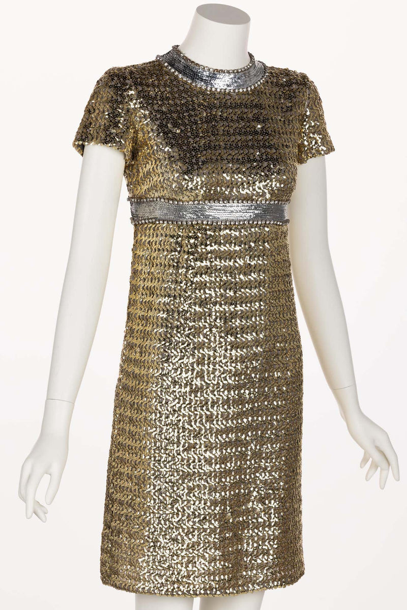 1960s Gold & Silver Sequin Rhinestone Dress Possibly Pierre Cardin